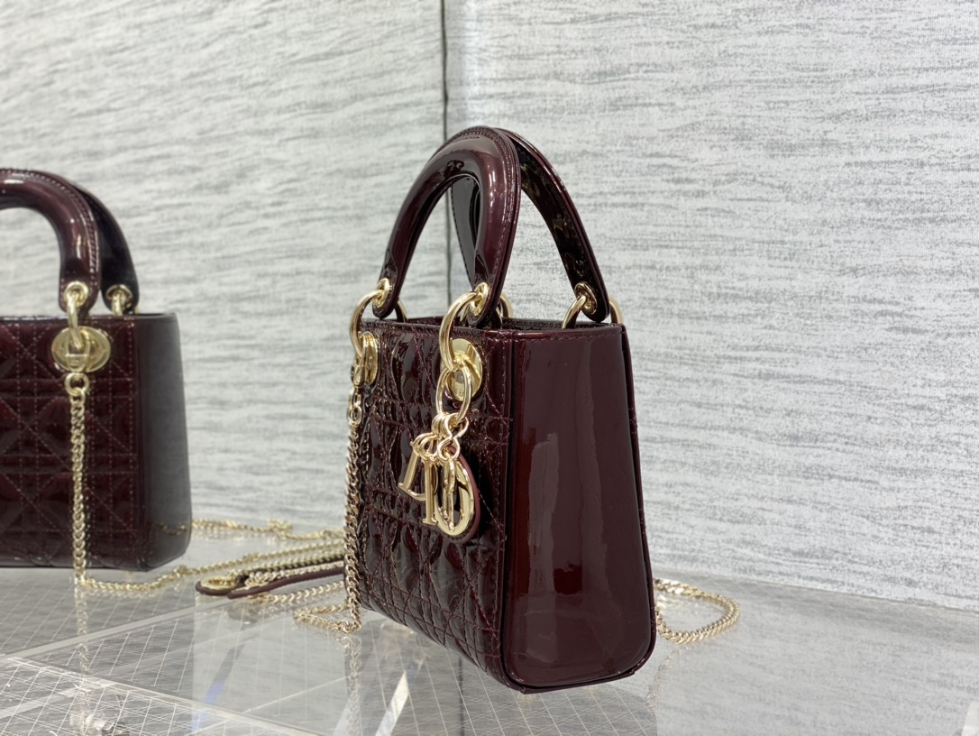 Mini Lady Dior Bag Barolo Patent Cannage Calfskin